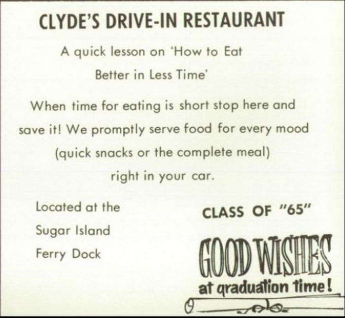 Clydes Drive-In - Yearbook Ad